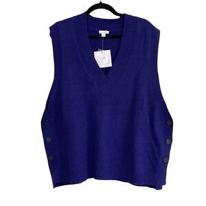 J. Jill Purple V-Neck Sweater Vest Side Button Detail Cotton Blend NWT 2X